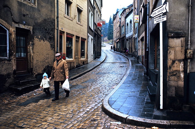 Grandfather with granddaughter, The Old Pfaffenthal, Luxembourg City, January 1972